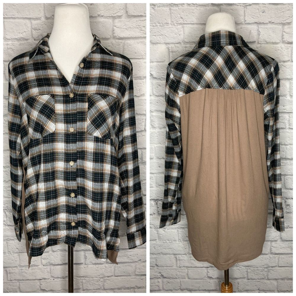 Entro Black Brown Plaid Contrast High Low